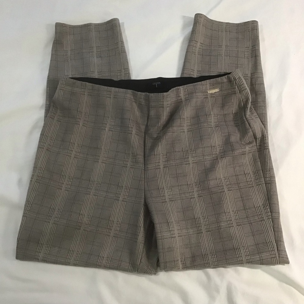 T Tahari Tan & Brown Plaid Faux Suede Pull On Trousers Pants, Size L